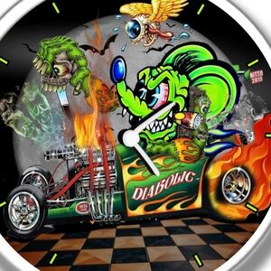 Diabolic Hot Rod Rat Fink Halloween Wall Clock